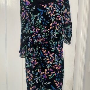 Connected Apparel Black Dress with Multicolor Floral Design